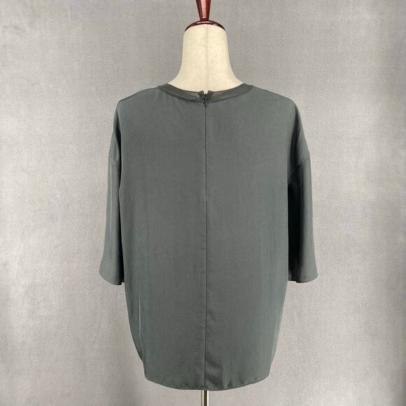 Vince Rib Trim Woven Top Womens S Oversized Boxy Lagenlook Chic Minimalist Grey - Picture 3 of 16